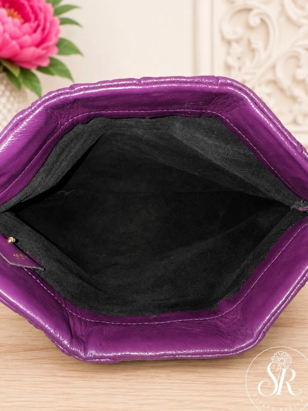 VTG Contessa Plum Leather Foldover Clutch Purse Soft Leather 1970s 1980s